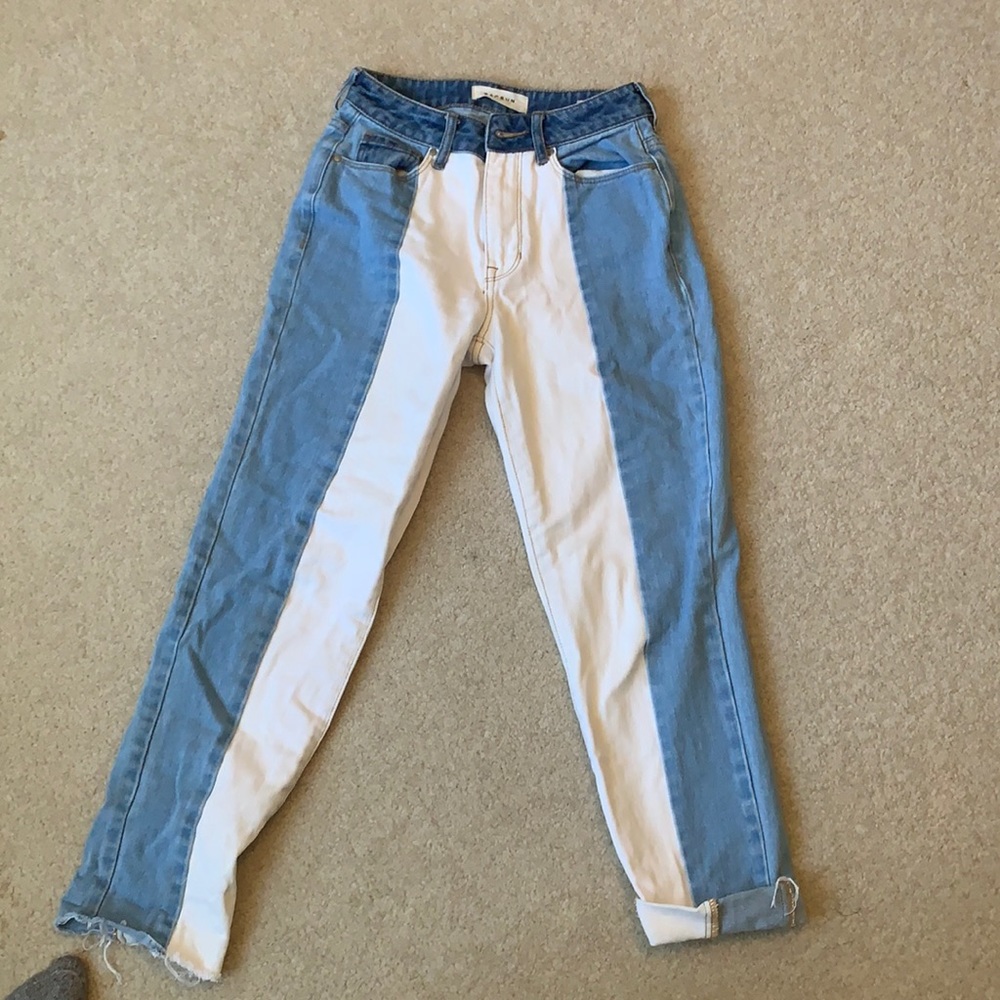 PacSun White and Blue Colorblock Mom Jeans